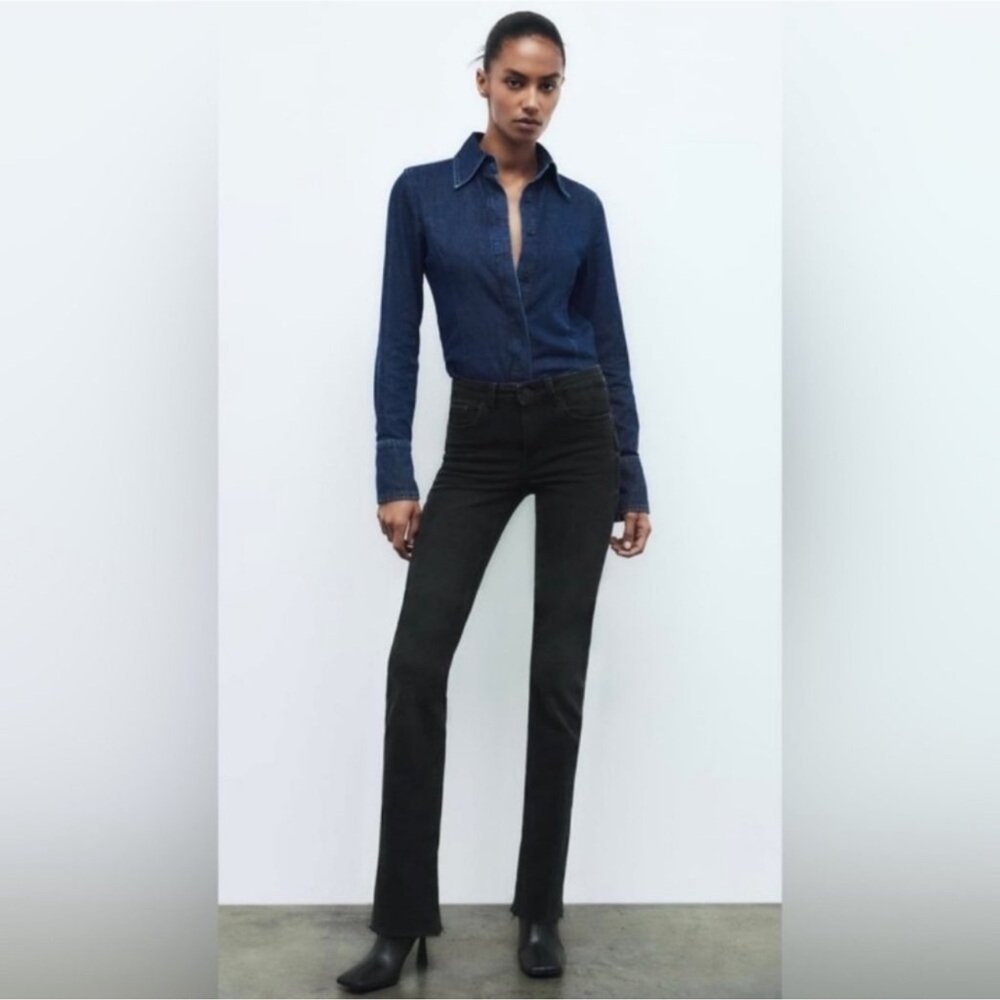 Zara Mid Rise Contour Bootcut Black Jeans
